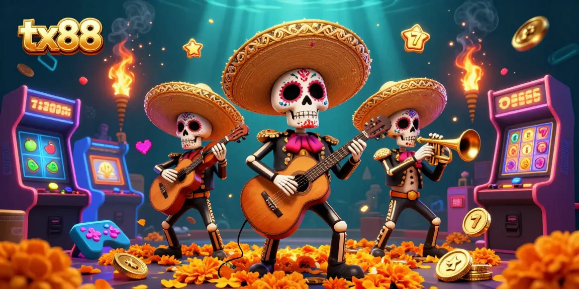 Experience the vibrant energy of tx88 casinos with a lively mariachi band and slot games.