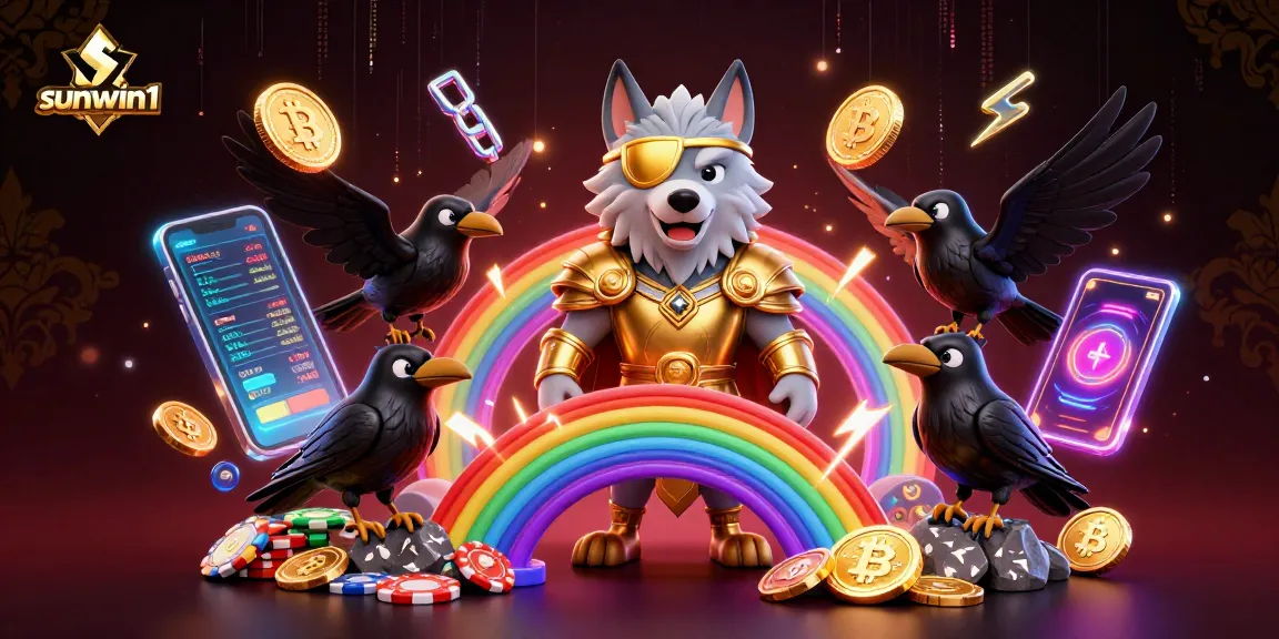 Engage with sunwin1's vibrant 3D casino illustration featuring Odin wolf amid crypto elements.