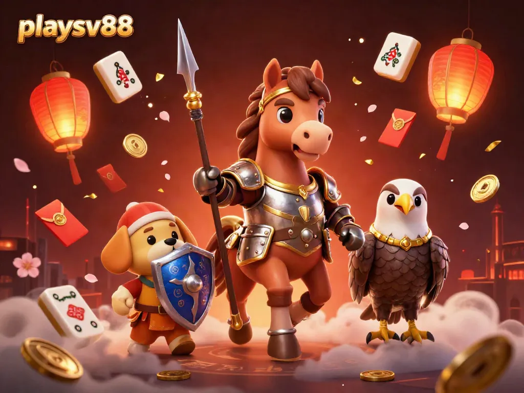 Experience exciting gameplay at playsv88 with a captivating scene featuring a medieval knight horse and dynamic casino elements.