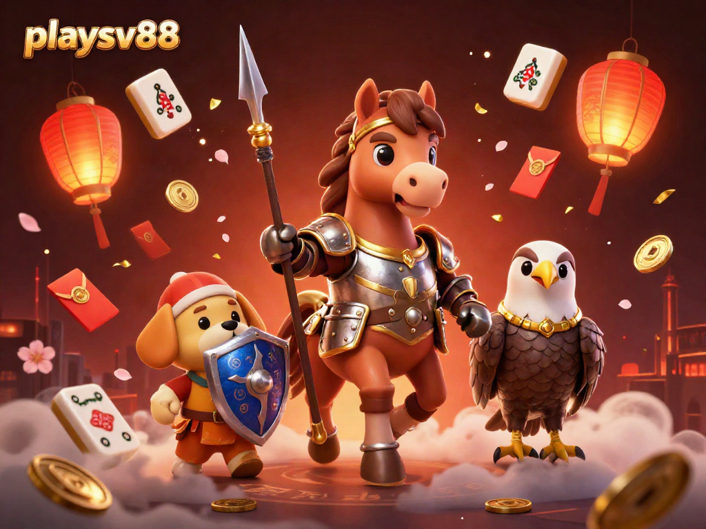 Experience exciting gameplay at playsv88 with a captivating scene featuring a medieval knight horse and dynamic casino elements.