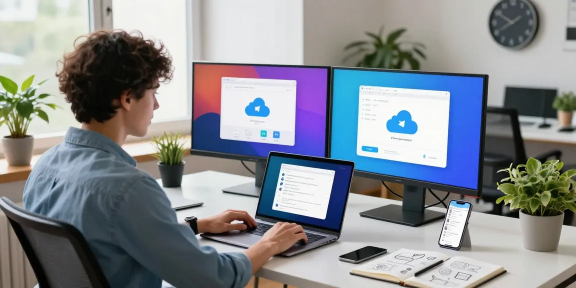 Using the Telegram web version in a modern workspace with dual monitors and laptop