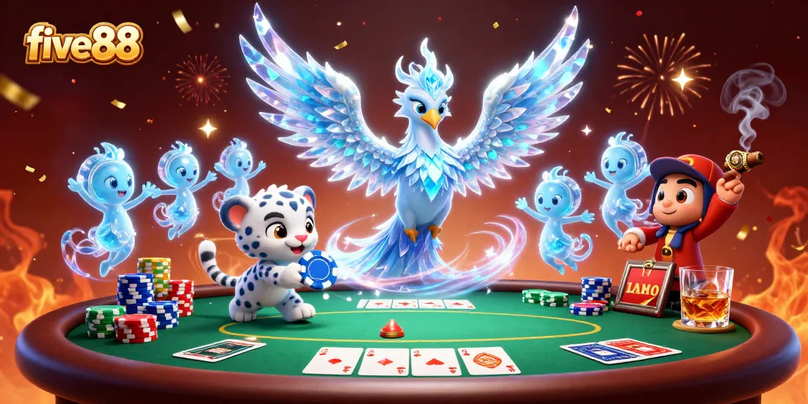 Engage in thrilling poker at five88 with vibrant animated characters illustrating action.