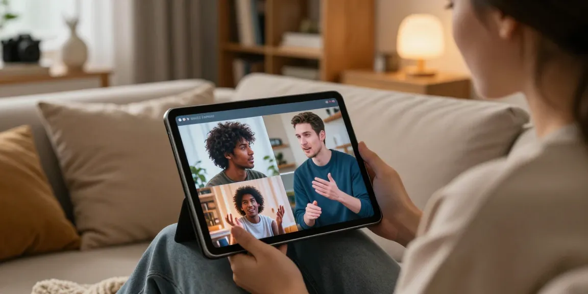 Engaging with nsfw ai character on a tablet in a cozy home setting