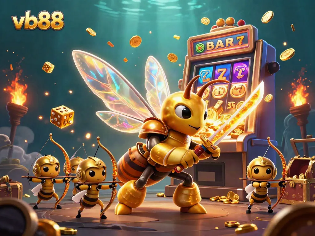 Experience thrilling gameplay with vb88 while enjoying jackpots and exciting casino elements in this vibrant illustration.