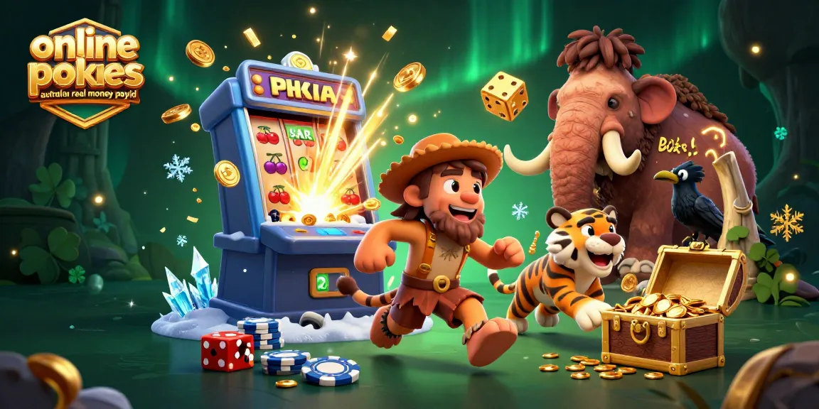 Experience thrilling online pokies in Australia with real money using PayID, featuring a lively prehistoric casino scene.