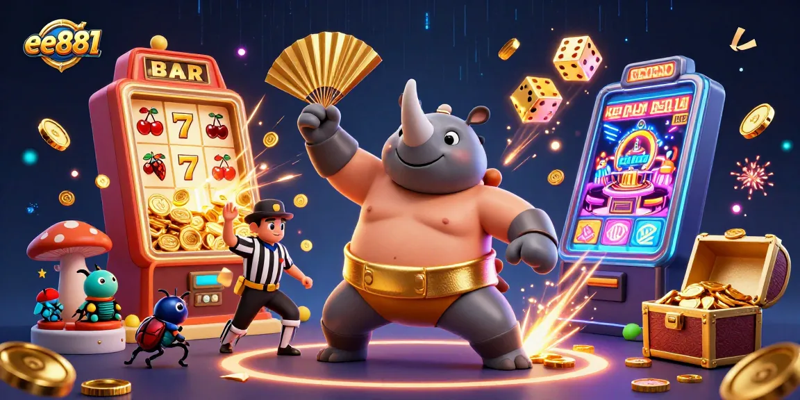 Experience the excitement of ee881's casino games with a vibrant scene of beetles celebrating winnings.
