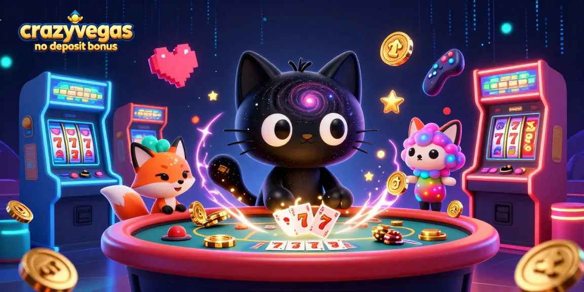 Engage with crazyvegas no deposit bonus through vibrant gaming elements and cartoon characters at a cosmic casino.